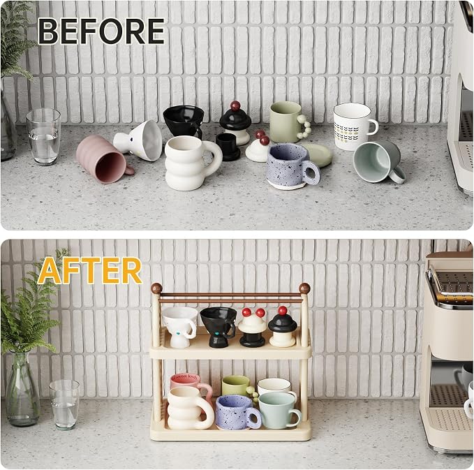 NiHome Matcha Station Organizer Shelf, Plastic Countertop Mug Cup Bottle - Image 4