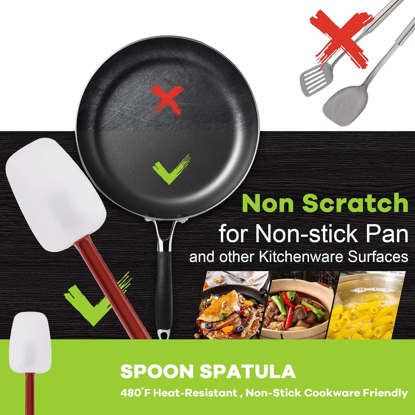 heffiso Silicone Rubber Spatula and Spoon Rubber Spatula Set of 3, High Heat Spatula Spoon, Commercial Spatula for Cooking, Commercial Rubber Spatula (3 Spoonula 16 Inches), White
