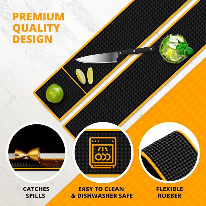 Gold Bar Mats 2 Pack – 24"x3" Slim Rubber Bar Rail & Spill Mat - Image 3