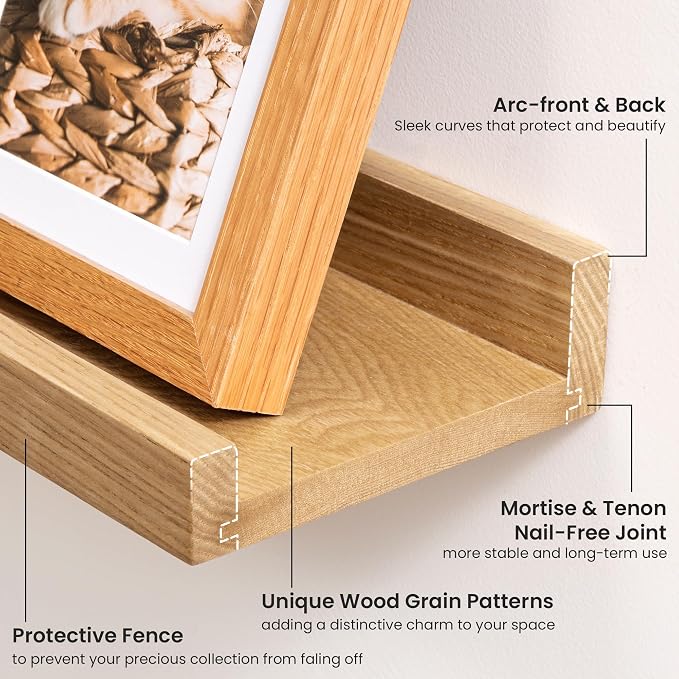 Acovy Solid Ash Wood Picture Ledge Shelf, 24 Inch Wood Floating Shelves - Image 5