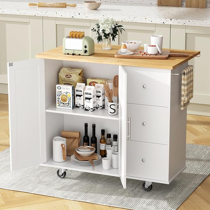 JY QAQA 40" Rolling Kitchen Island Cart on Wheels, Mobile Storage Cabinet by JY+QAQA+PET