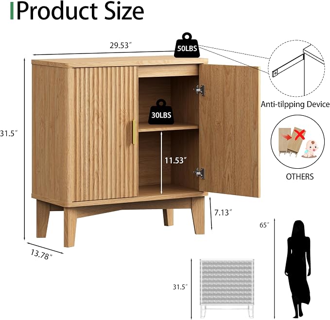 Xixini Fluted Buffet Sideboard Cabinet, Wood Small Buffet Table - Image 2