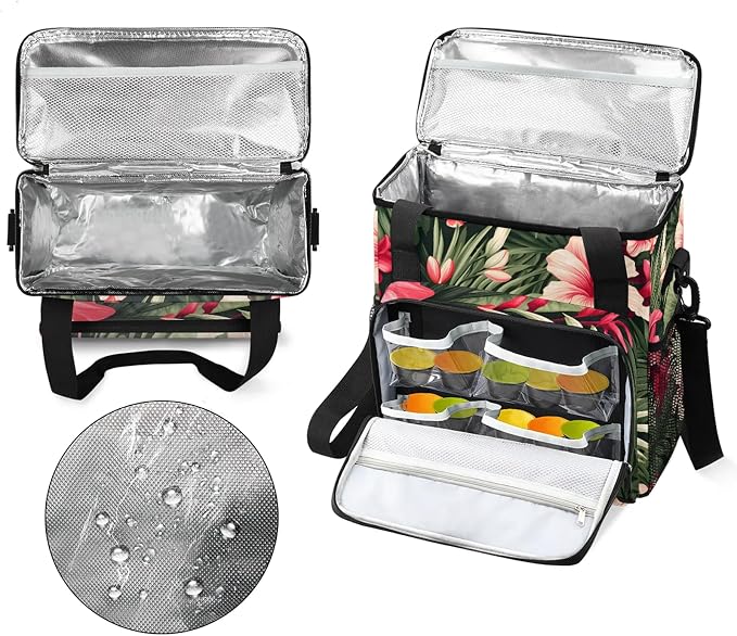 Tropical Floral Plant Coffee Maker Carring Bag, Large Insulated Storage - Image 3