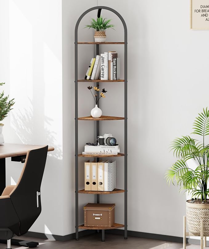Homhedy 6-Tier Arched Corner Shelf Stand, Wall Corner Bookshelf - Image 8