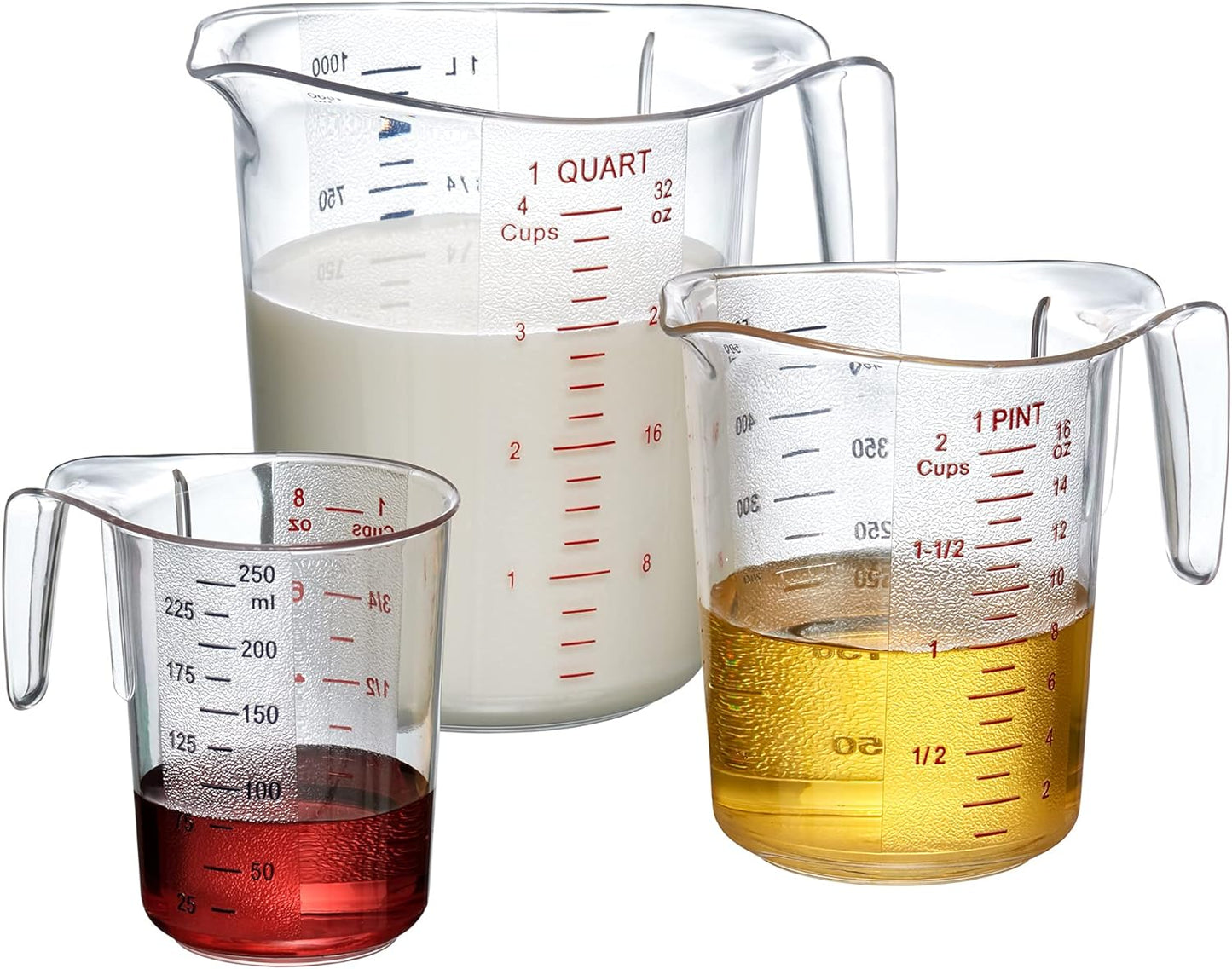 Amazing Abby - Melissa - Unbreakable Plastic Measuring Cups (3-Piece Set), Food-Grade Measuring Jugs, 1/2/4-Cup Capacity, Stackable and Dishwasher-Safe, Great for Oil, Vinegar, Flour, More