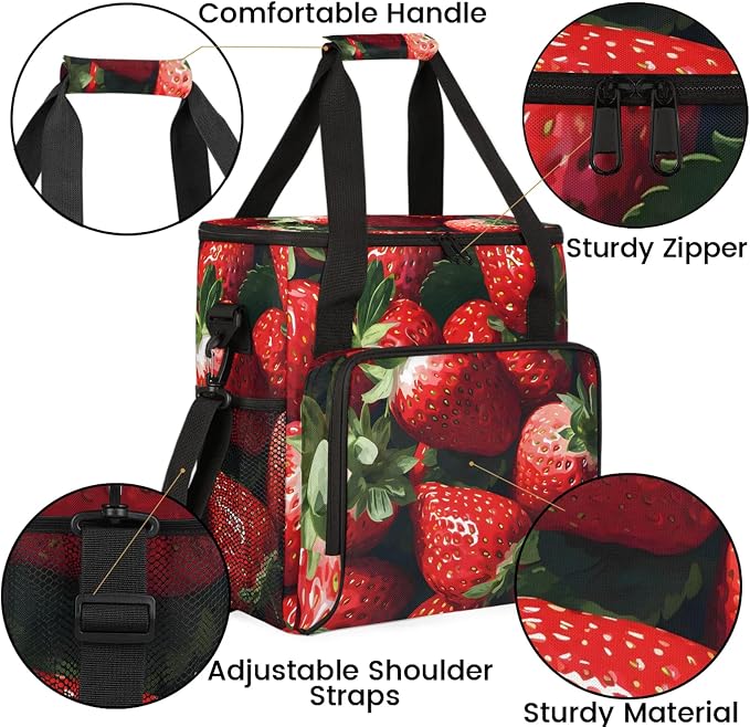 Fresh Strawberries Coffee Maker Carring Bag, Large Insulated Storage Organizer - Image 6