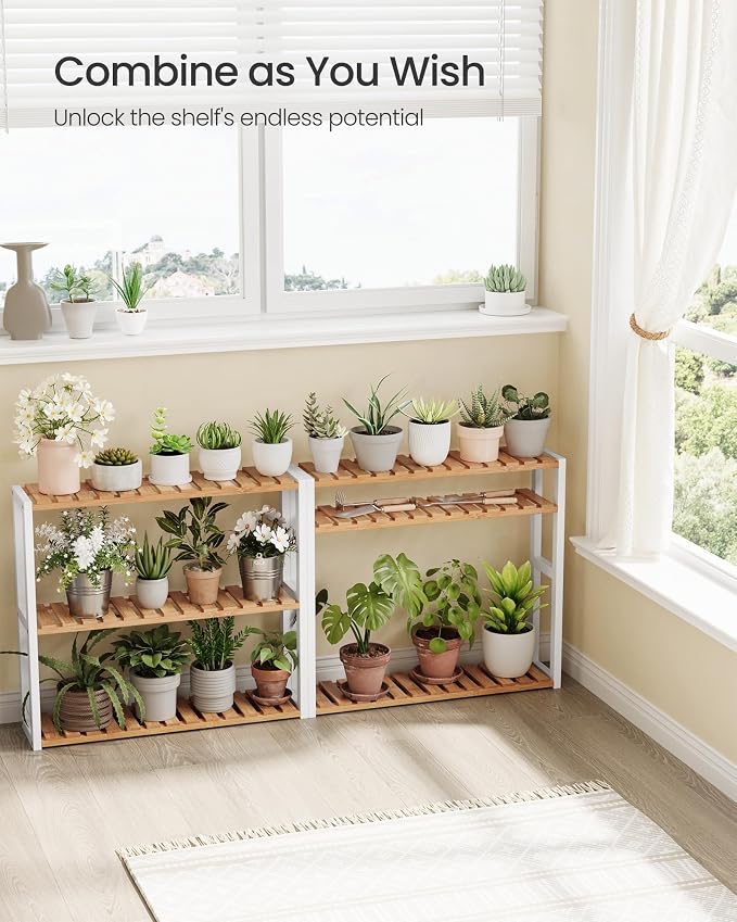 SONGMICS Bamboo Bathroom Shelf, 3-Tier Adjustable Plants Rack, Wall-Mounted or - Image 4