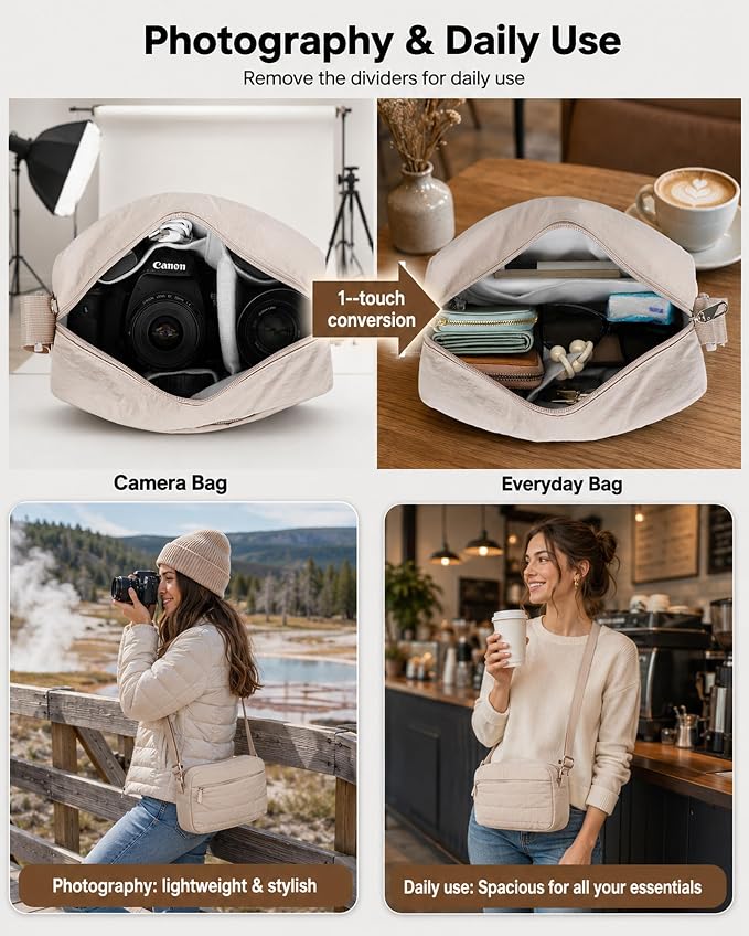 FHELAD Small Crossbody Bag for Women, Compact Puffer Camera Bag - Image 6