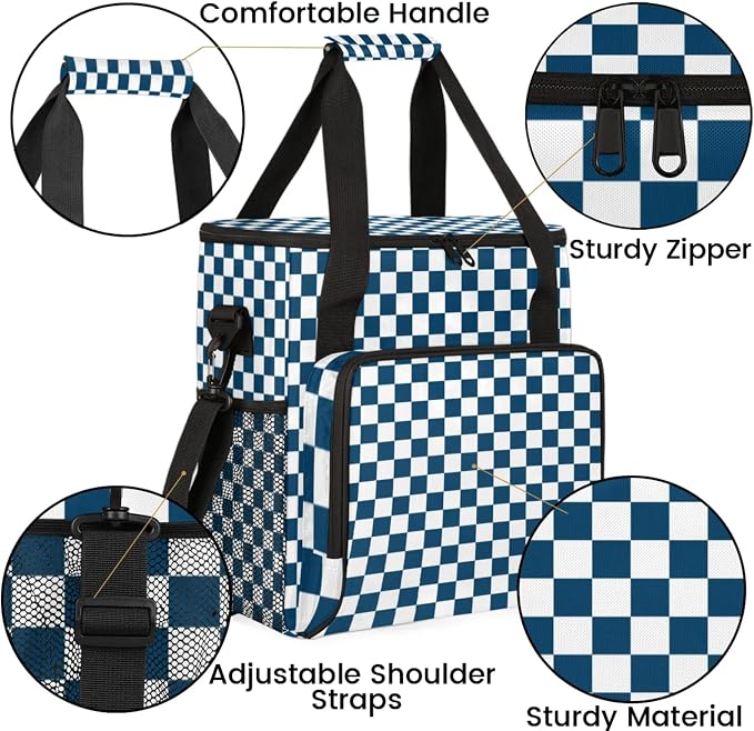 Checkerboard navy blue Coffee Maker Carrying Bag, Waterproof Insulated - Image 6