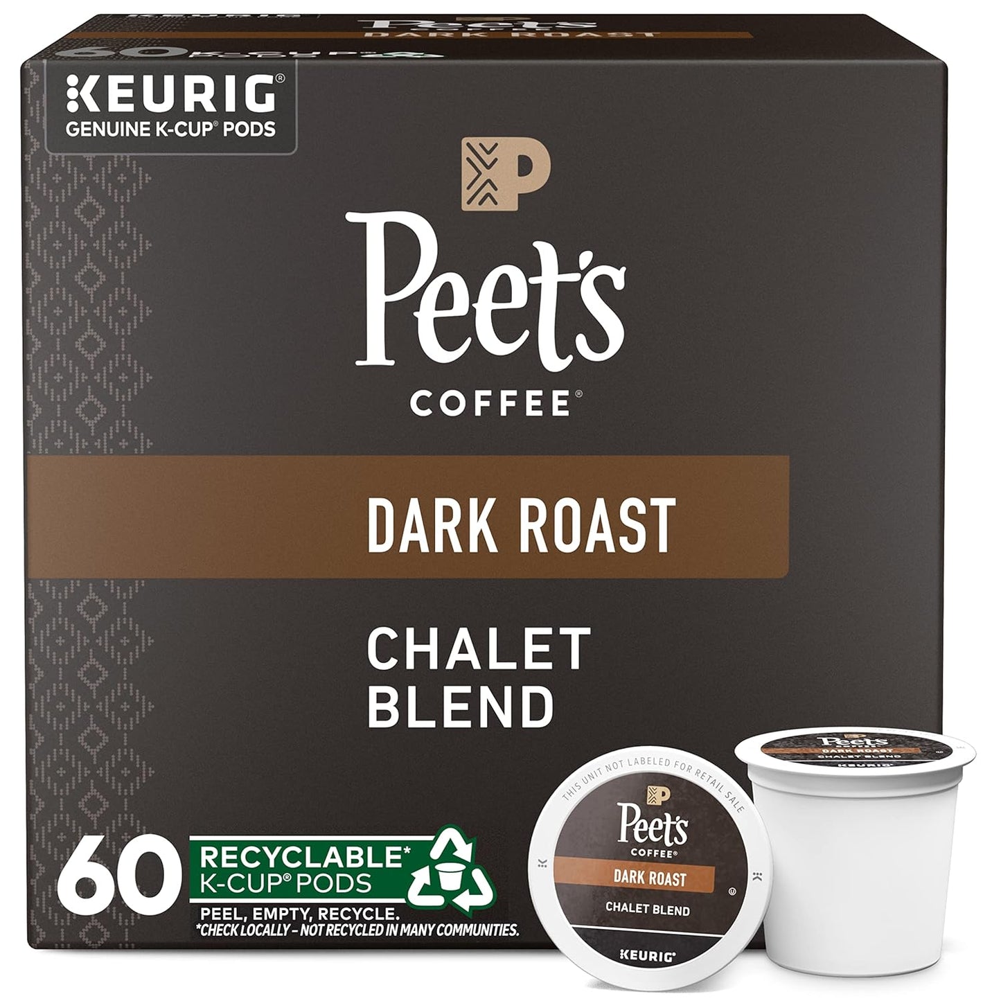 Peet's Coffee, Dark Roast Keurig K-Cup Pods - Chalet Blend 60 Count (1 Box of 60 K-Cup Pods)