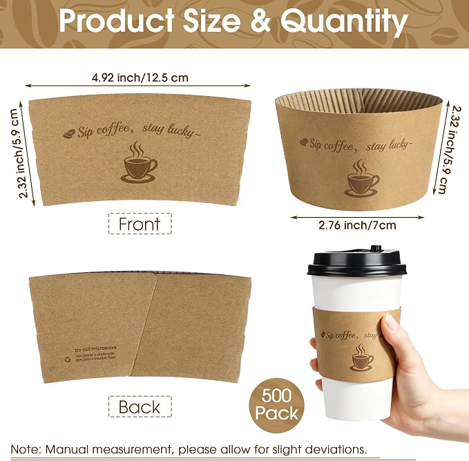 Kochorie 500 Pack Coffee Cup Sleeves Disposable Kraft Paper Coffee Sleeves - Image 2