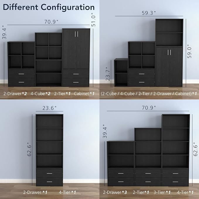 Homes: Inside + Out Apexa 3-Tier Cube Storage Organizer Shelves, Stackable Wood - Image 10