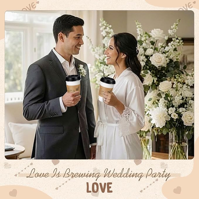 Pickmesh 50 Sets 12 oz Wedding Coffee Paper Cup Sets, Love Is Brewing - Image 5
