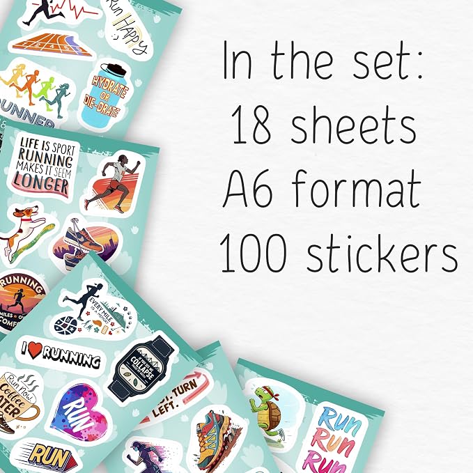 100Pcs Running Stickers for Water Bottles, Run Stickers, Runner Decals - Image 2