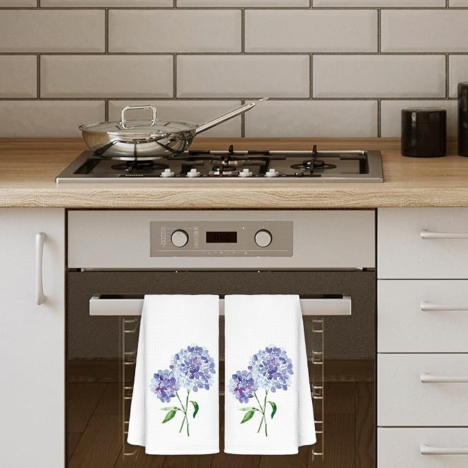 Purple Hydrangea Flowers Floral Kitchen Towels Set of 2 - Image 2