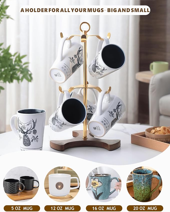 Gold Mug Holder Tree for Countertop | 2-Tier Coffee Mug Rack Holds 6 Large Mugs - Image 3