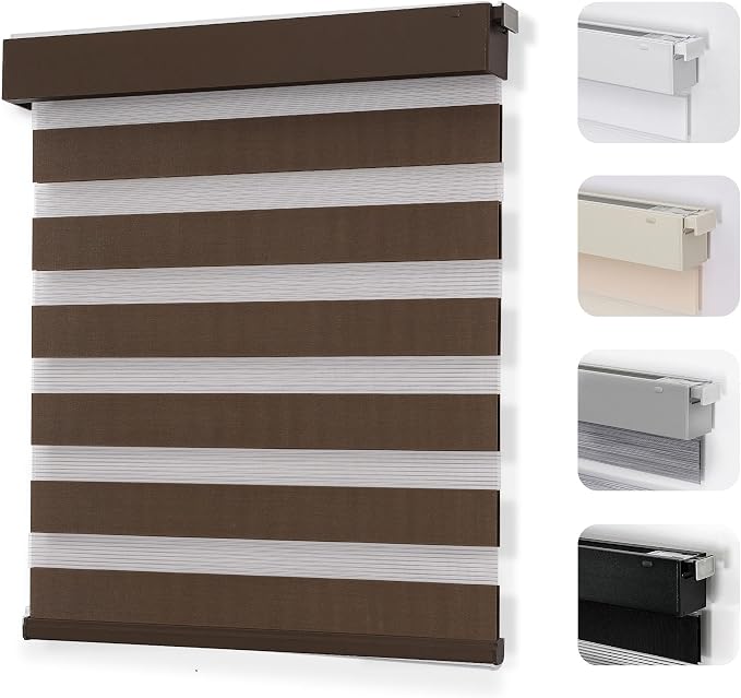 Joydeco No Drill Zebra Blinds for Windows, Cordless Day & Night Dual Sheer by JOYDECO