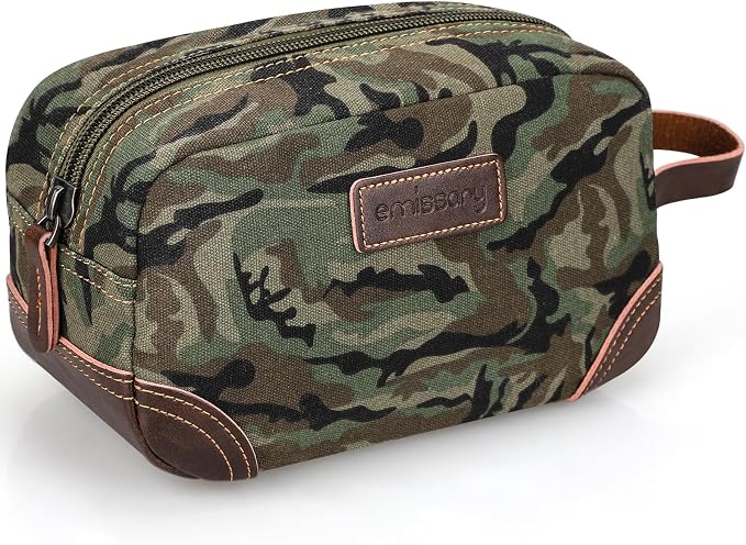 emissary Men's Canvas Travel Toiletry Bag, Leather Dopp Kit by emissary