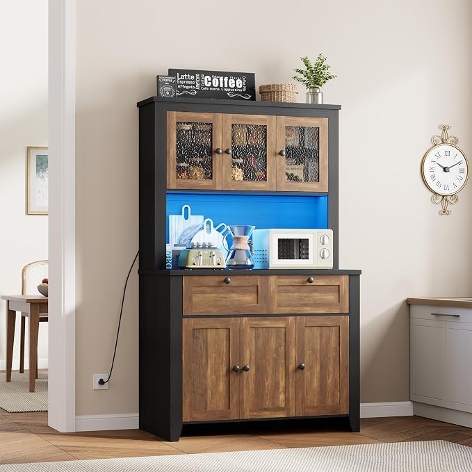 Pantry Cabinet with Charging Station, Farmhouse Kitchen Pantry Storage Cabinet - Image 2