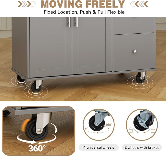 Shintenchi Kitchen Island with Folding Drop Leaf, Rolling Island Table with - Image 6
