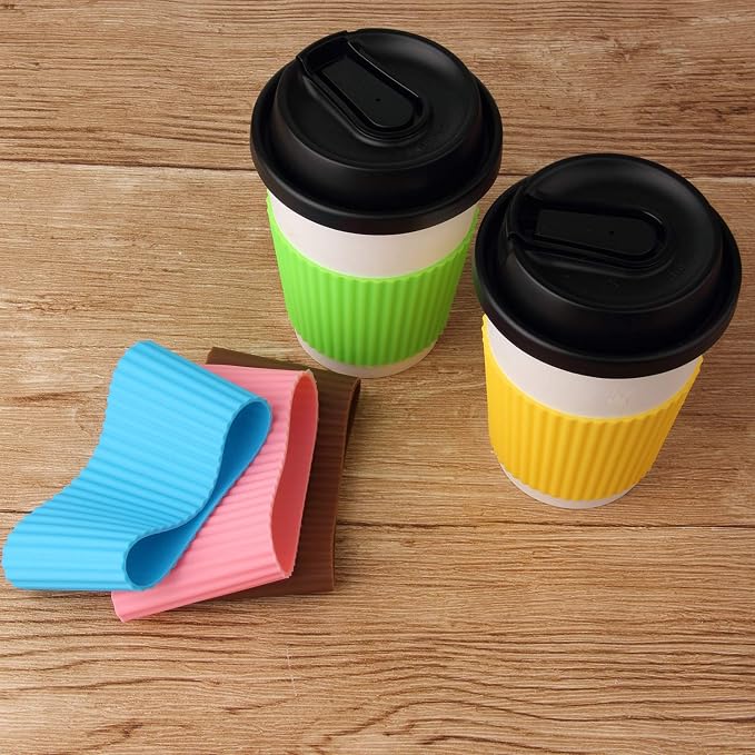 5pcs Assorted Colors Heat-resistant Silicone Nonslip Coffee Cup Sleeve - Image 5