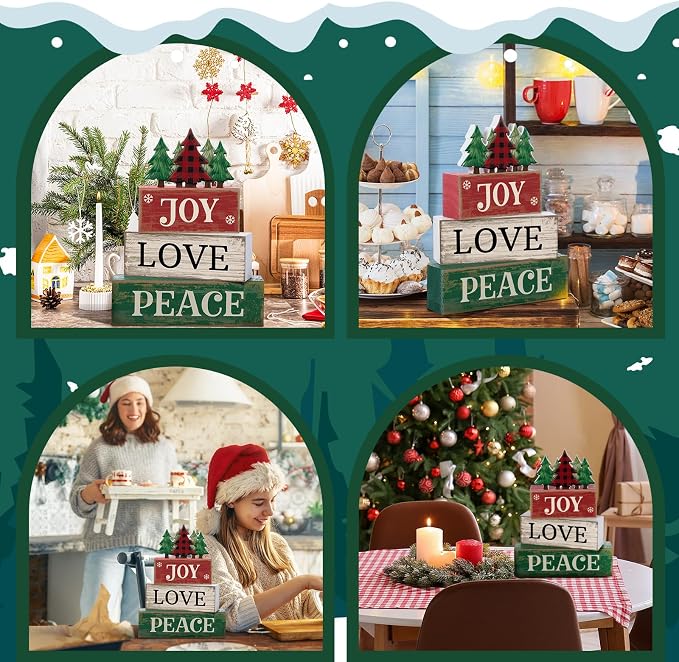Lineshading 4 Pcs Christmas Table Decor Christmas Tree Centerpiece Joy Peace - Image 4