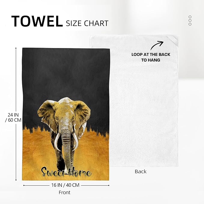 Elephant Kitchen Towels Decorative Set of 2, Absorbent Golden Dish Towels Black - Image 2