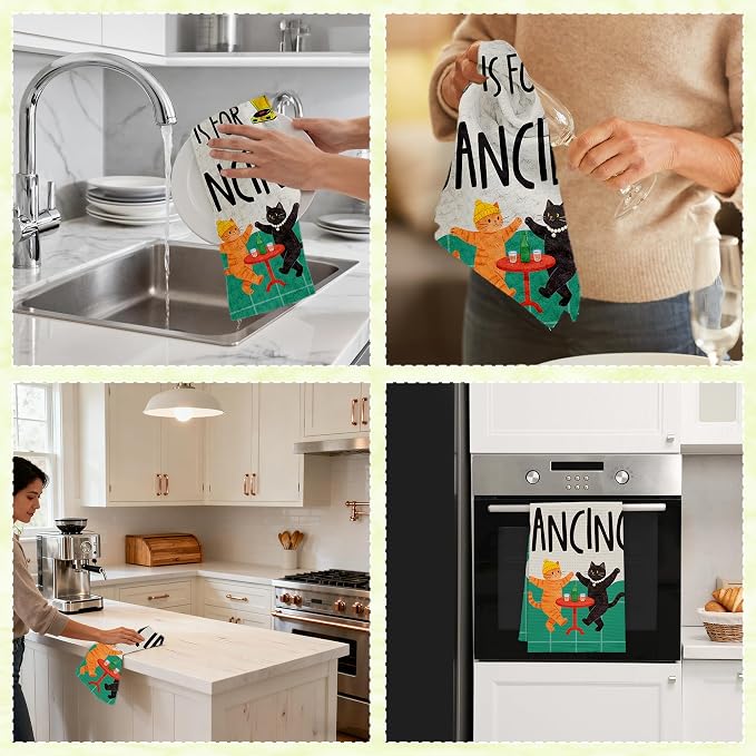 Funny Kitchen Towels, Dancing Cats Dish Towels, Soft Absorbent Hand Towel - Image 6