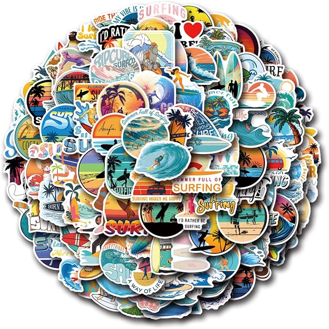 110Pcs Surf Stickers, Waterproof Vinyl Beach Summer Decals by Unknown
