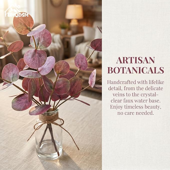 Artificial Eucalyptus Stems in Glass Vase - Image 2