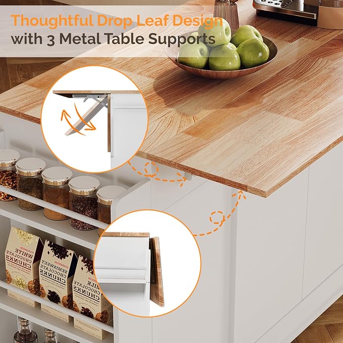 VINGLI Fluted Kitchen Island Cart on Wheels - Image 2