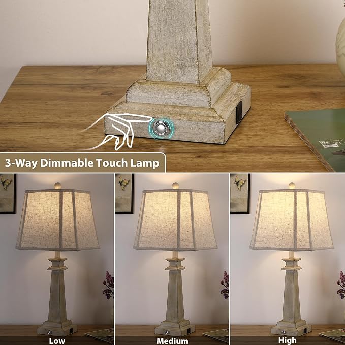 27.5" Table Lamps Set of 2, 3-Way Dimmable Touch Lamps - Image 2
