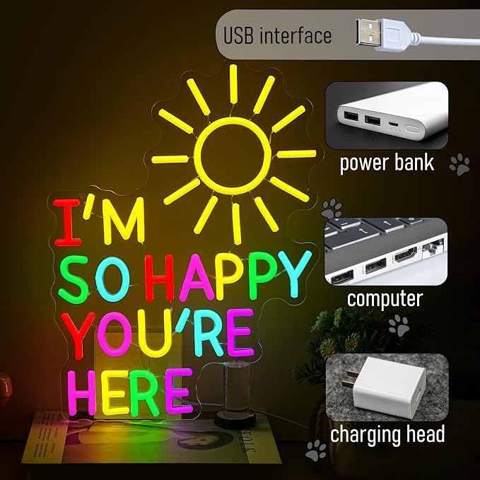I'm So Happy You're Here Neon Sign Dimmable Positive Affirmation LED Light Sign - Image 4