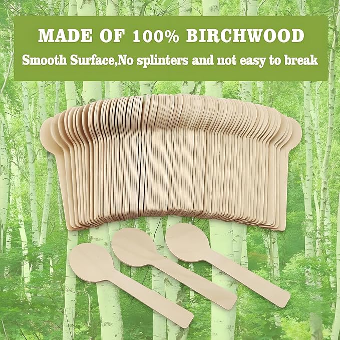 200 Pack Mini Wooden Spoons – Wooden Ice Cream & Dessert Spoons – Disposable - Image 4