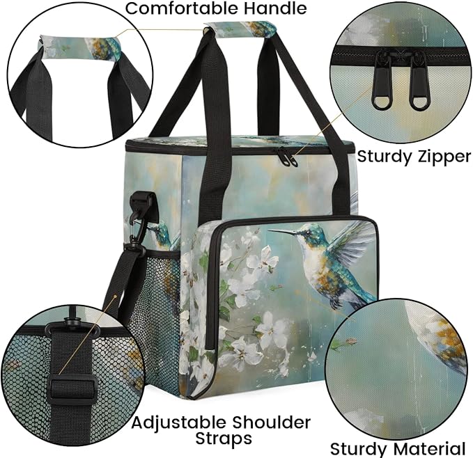 Hummingbird Vintage Coffee Maker Carring Bag, Large Insulated Storage Organizer - Image 6