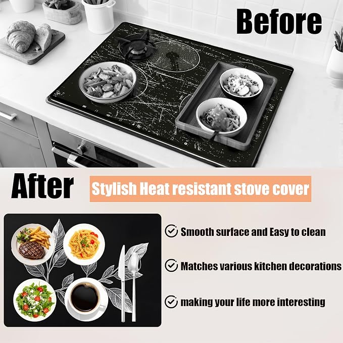 28"x20" Anti-Slip Electric Stove Top Cover Leaves Foldable Heat-Resistant Glass - Image 2
