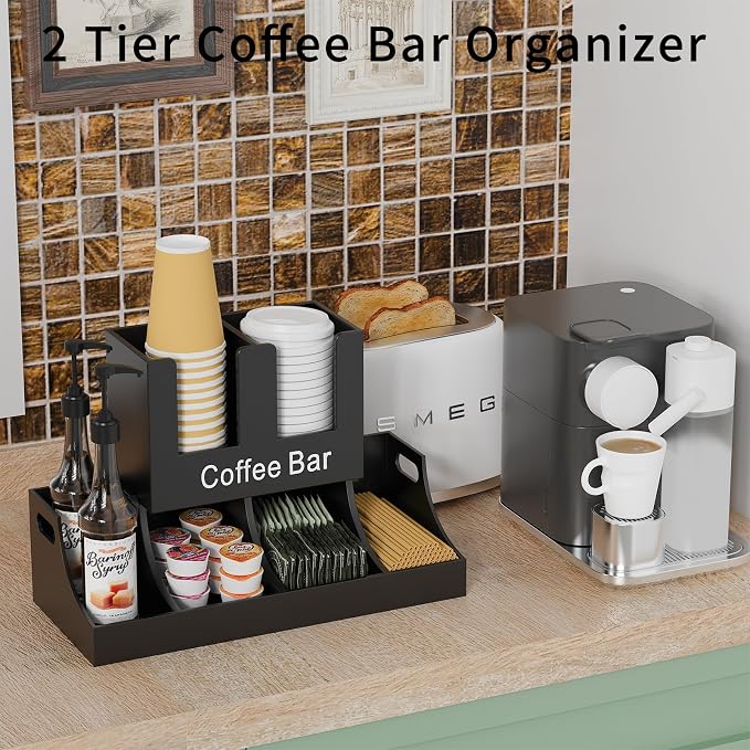 Coffee Station Organizer, Wooden Coffee Bar Organizer - Image 2