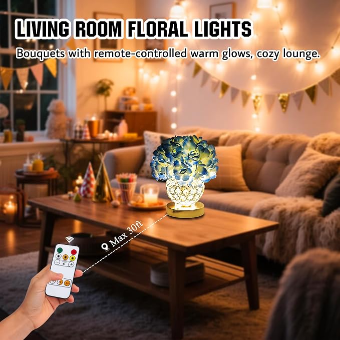 3 Color Artificial Blue Hydrangea Flower Lamp Night Light Desk Lamp - Image 4