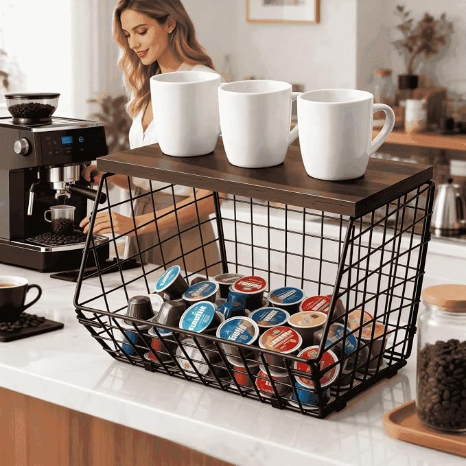 Coffee Bar Organizer with Shelf, Large Capacity Black Wire K Cup and Espresso - Image 4