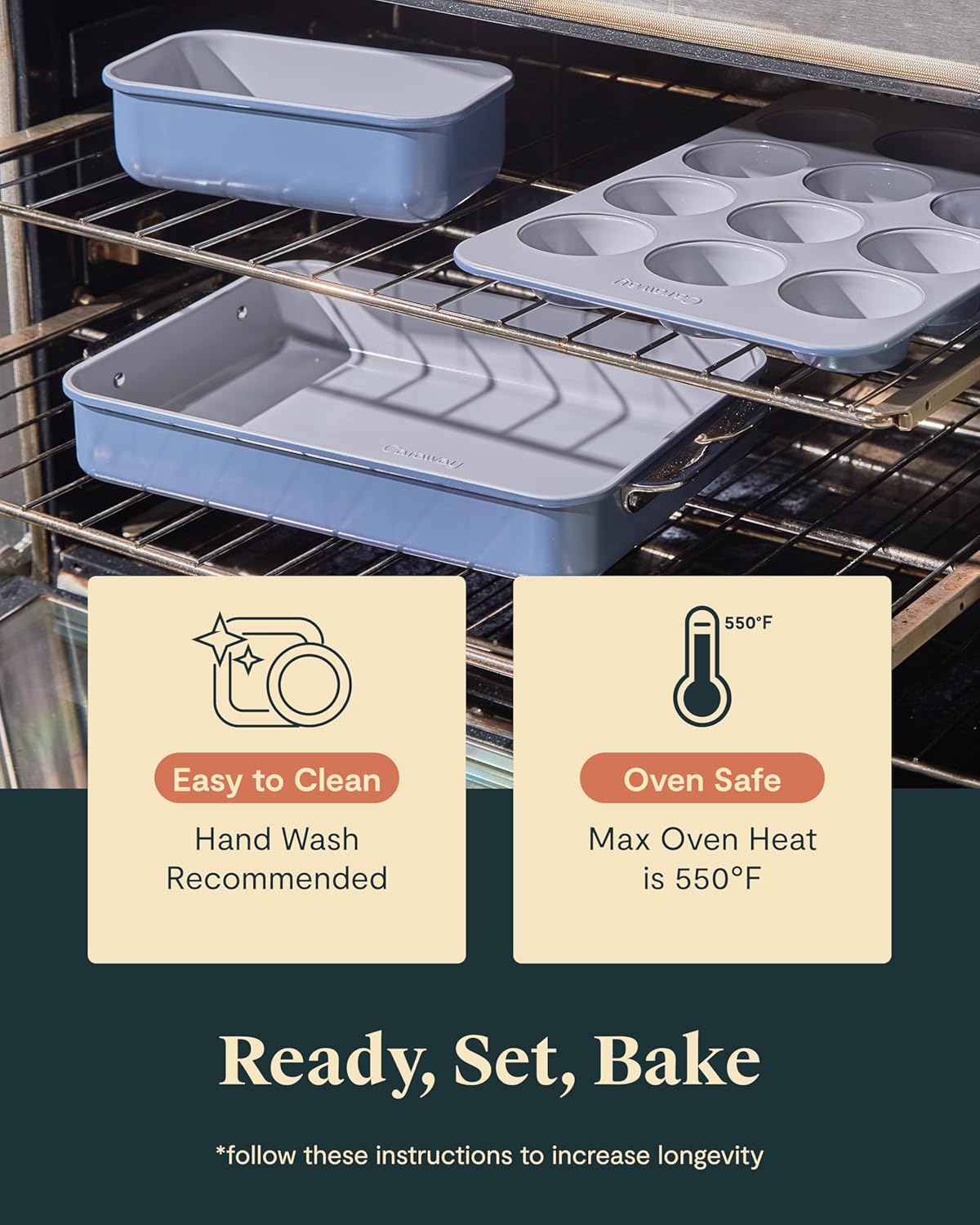 Caraway Nonstick Ceramic Bakeware Set (11 Pieces) - Baking Sheets, Assorted Baking Pans, Cooling Rack, & Storage - Aluminized Steel Body - Non Toxic, PTFE & PFOA Free - Perracotta