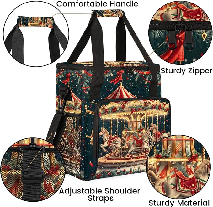 Christmas Carousel Horse Coffee Maker Carring Bag, Large Insulated Storage - Image 6