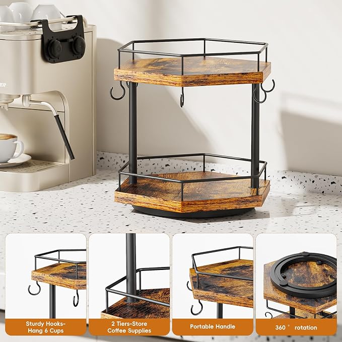 KLM 2 Tier Coffee Bar Organizer Countertop Station Shelf - Image 7