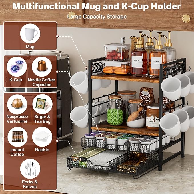 Plaviya Coffee Bar Station Organizer, 4 Tier K Cup Organizer Mug Holder - Image 2