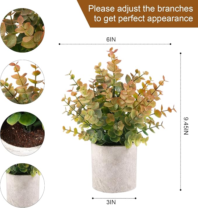 Coferset 2 Pack Small Fake Plants Eucalyptus Potted Artificial Plants - Image 6
