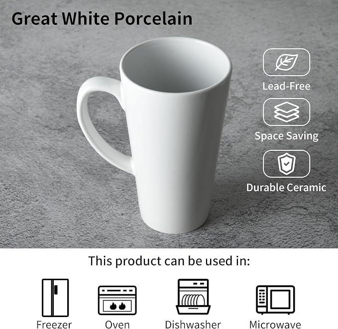 BYCNZB 16oz White Funnel Ceramic Tall Coffee Mugs - Image 3