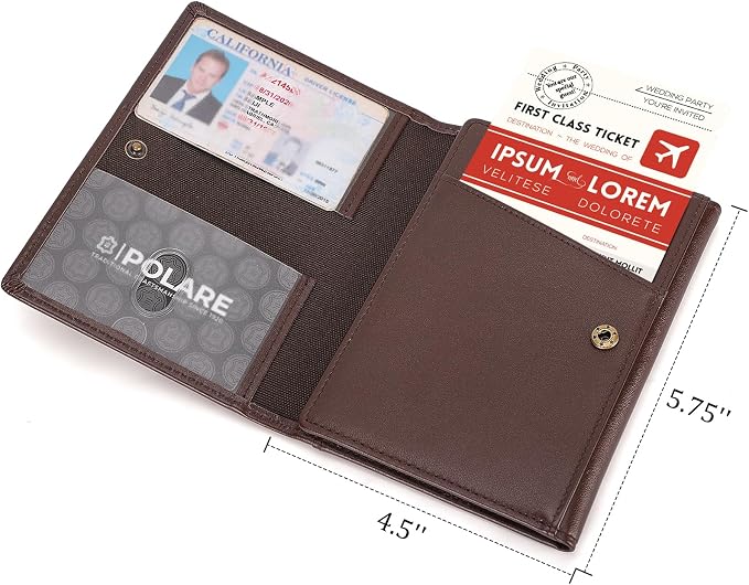 Polare Napa Leather Pilot Wallet Passport Holder RFID Blocking Tri-fold Travel - Image 4