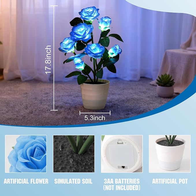 Artificial Blue Rose Flower Lamp LED Lights, Flower Table Lamp - Image 3