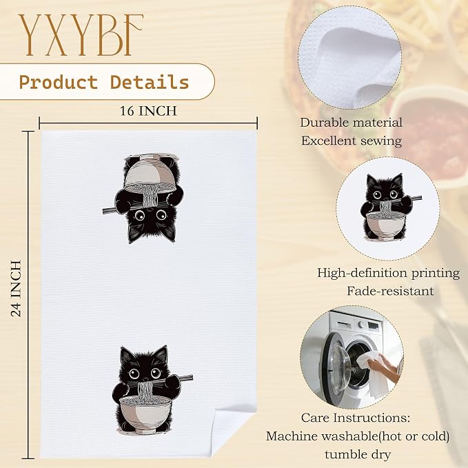 Funny Japanese Noodle Black Cat Hand Dish Tea Towels - Image 7