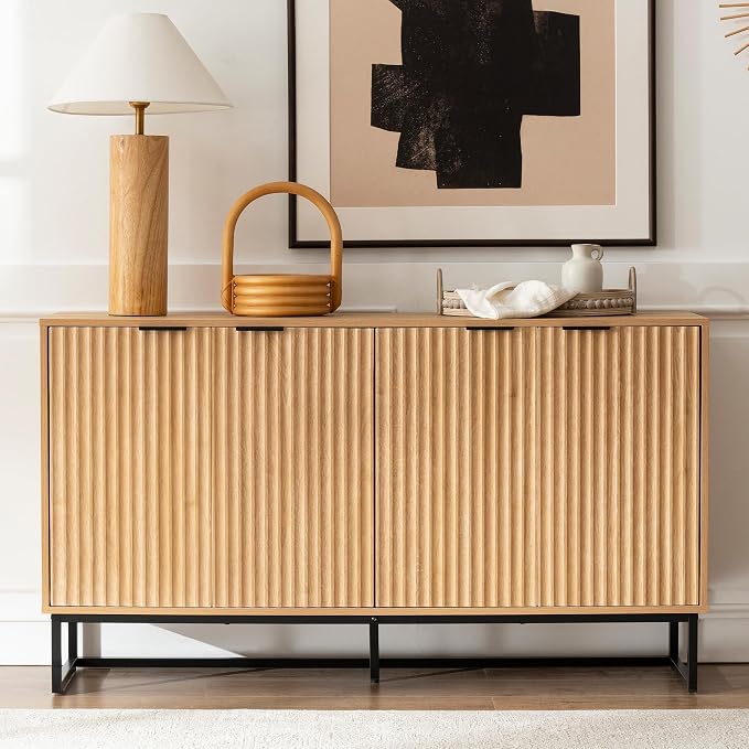 Fluted Storage Cabinet with 4 Doors, Natural Oak - Image 6