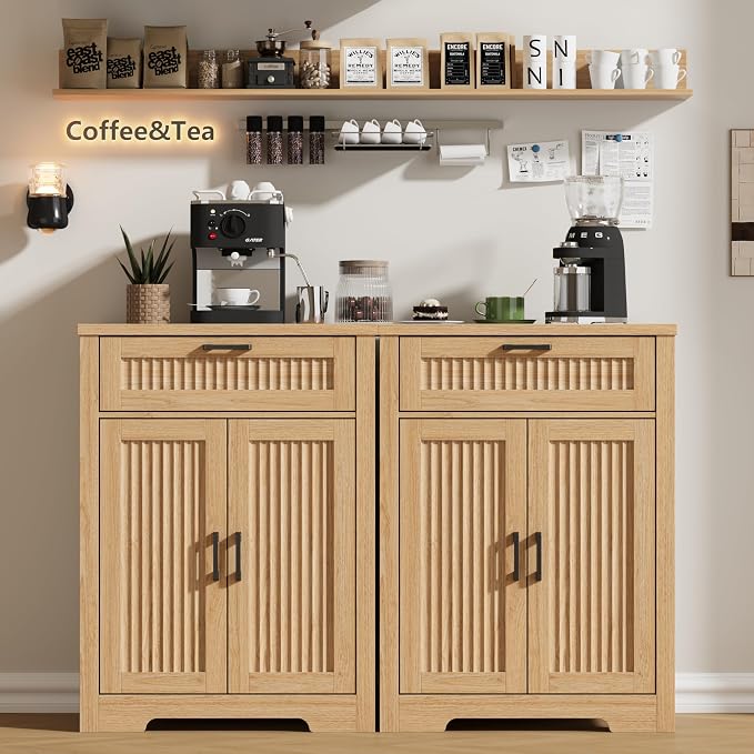 Buffet Cabinet with Storage Drawer, Farmhouse Coffee Bar Table with Storage - Image 3